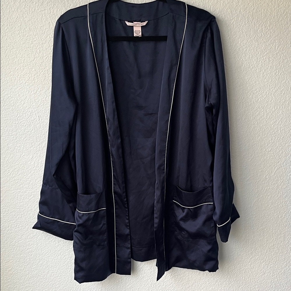 Victoria’s Secret Navy Satin Robe with Contrast Piping